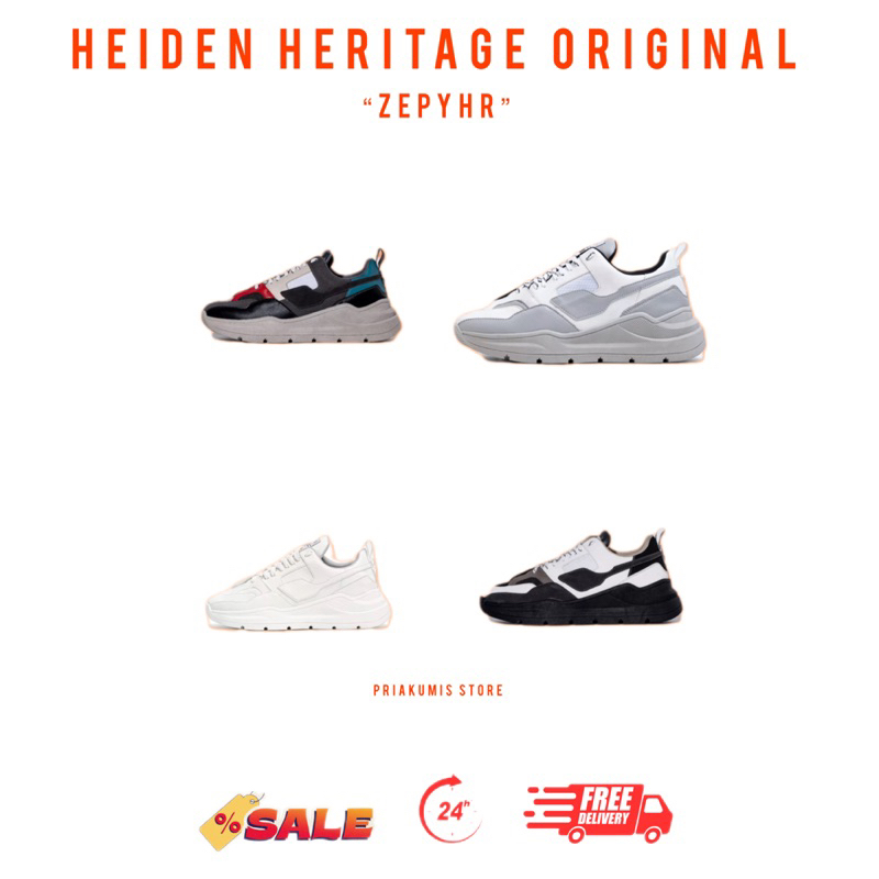 Heiden Heritage - Sepatu Zephyr Unisex Sekolah Hitam Sneakers Casual Putih Pria Original 100%