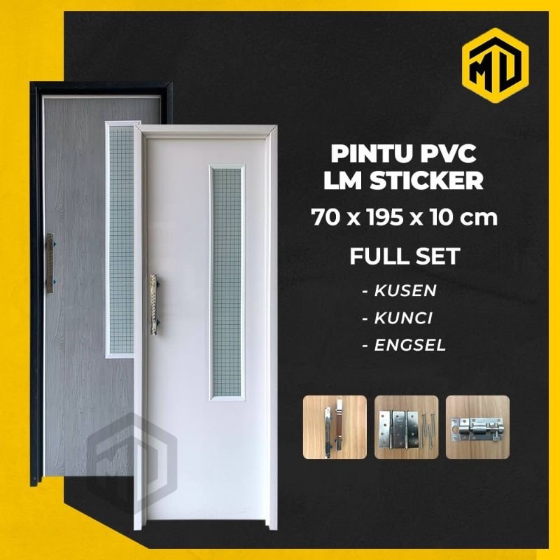 Pintu Kamar Mandi PVC Long Minimalis Modern 70x197 Putih Abu Glosy Dengan Kaca Buram/Kaca Es + Handl