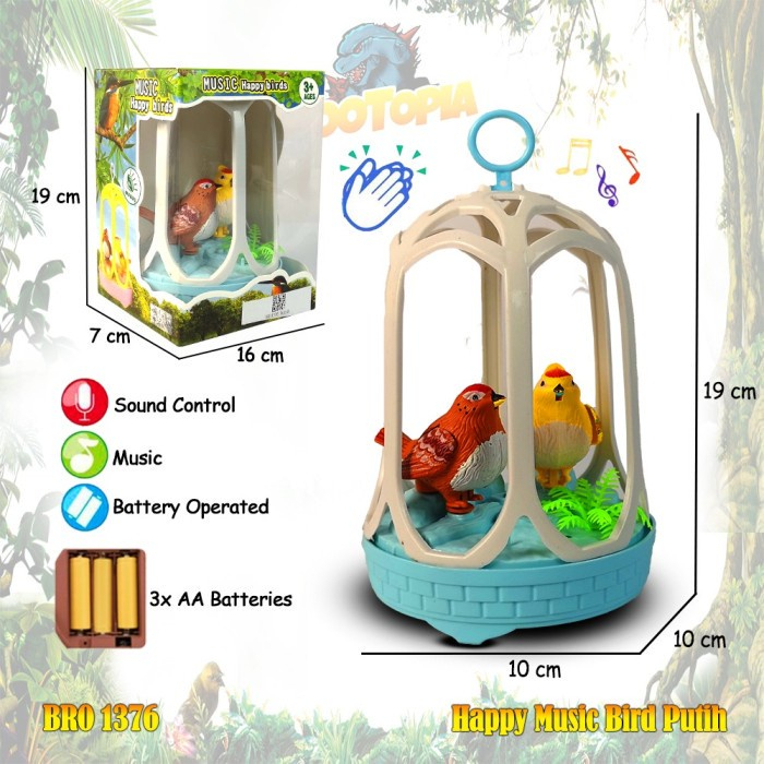 Mainan BRO-1376 Music Happy Birds 3+Ages Burung Sangkar Binatang Baterai Suara Musik Tepuk