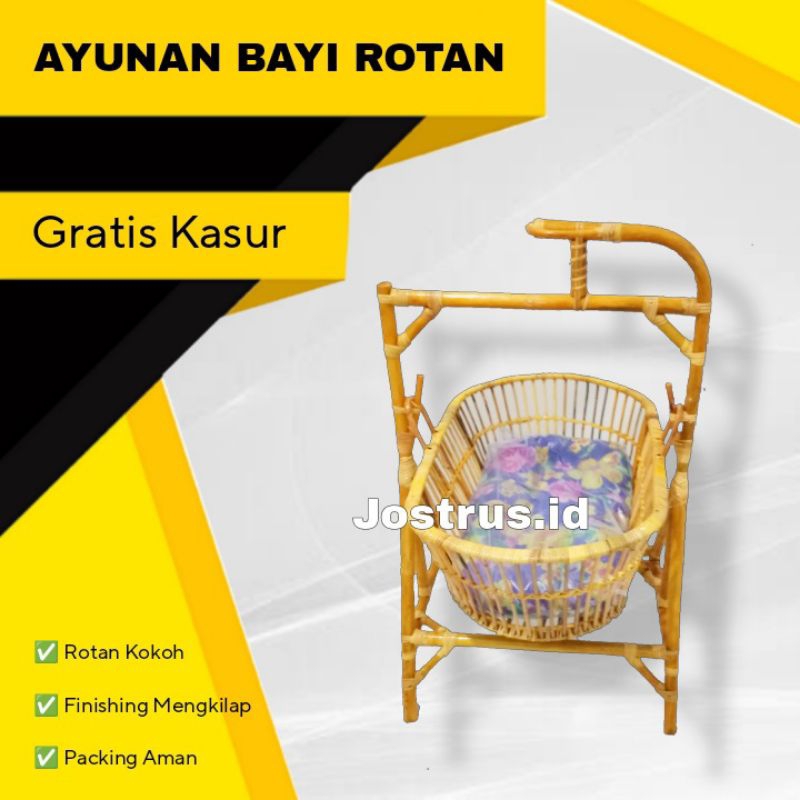 Ayunan Bayi Rotan GRATIS KASUR Balita FINISHING MENGKILAP / Tempat Tidur Goyang Anak Kecil Gratis On