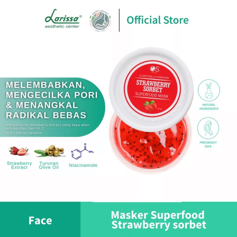 Larissa Superfood Mask Strawberry Sorbet - Melembabkan & Mengecilkan pori pori