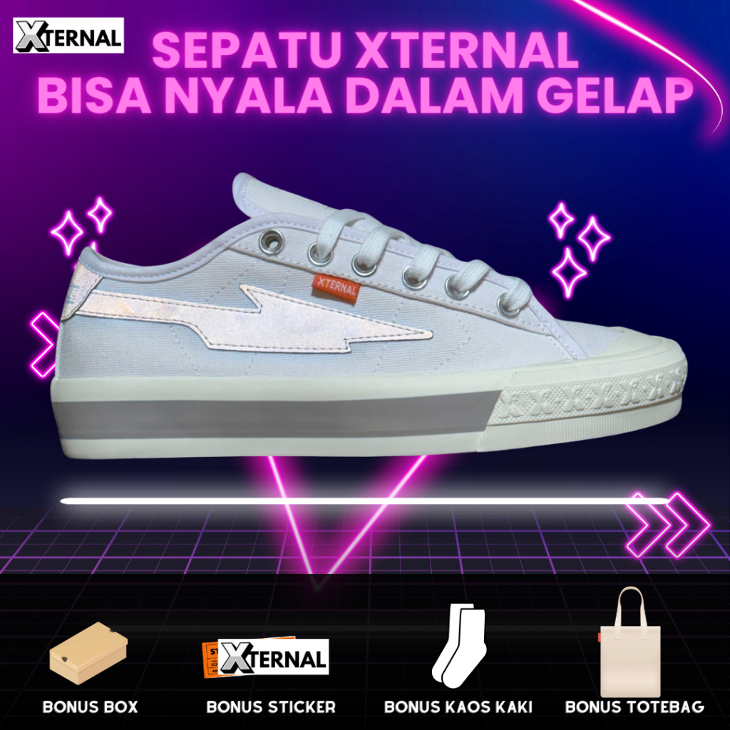 Sepatu Xternal Sepatu Sneakers Casual Pria Lokal Brand Terbaru putih Reflective Xternalstepsure Peti