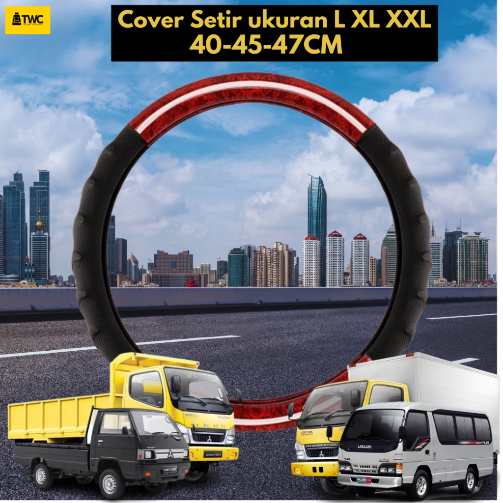 Cover Stir / Sarung stir Motif kayu L XL XXL diameter 40 45 47cm Mobil Elf Truck Canter Fuso Tronton