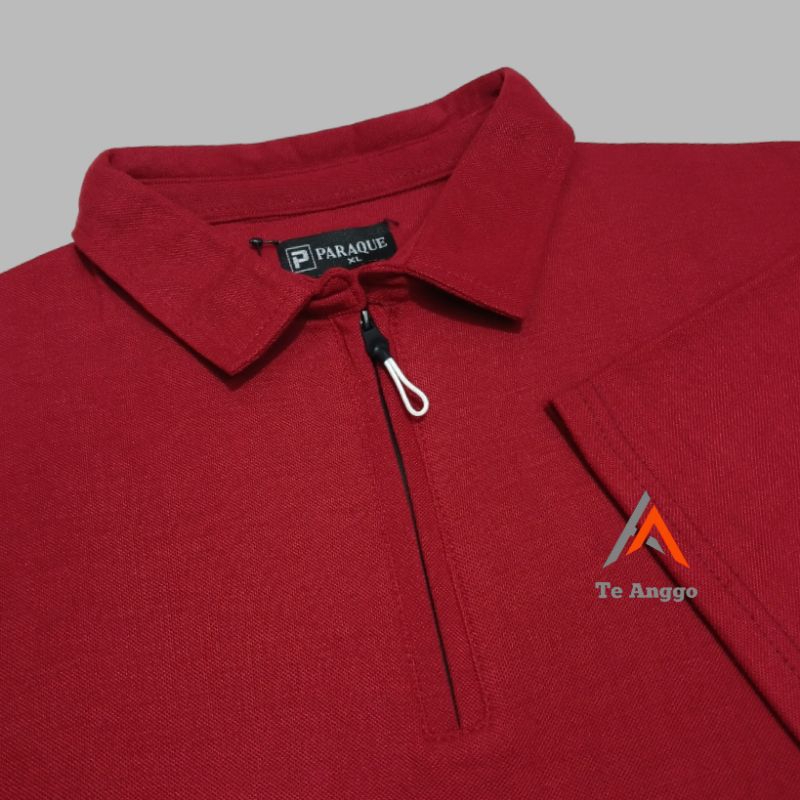 Kaos Polo Zipper Pria Kerah Lengan Pendek Polo Shirt Zipper Polos Marun M L XL XXL