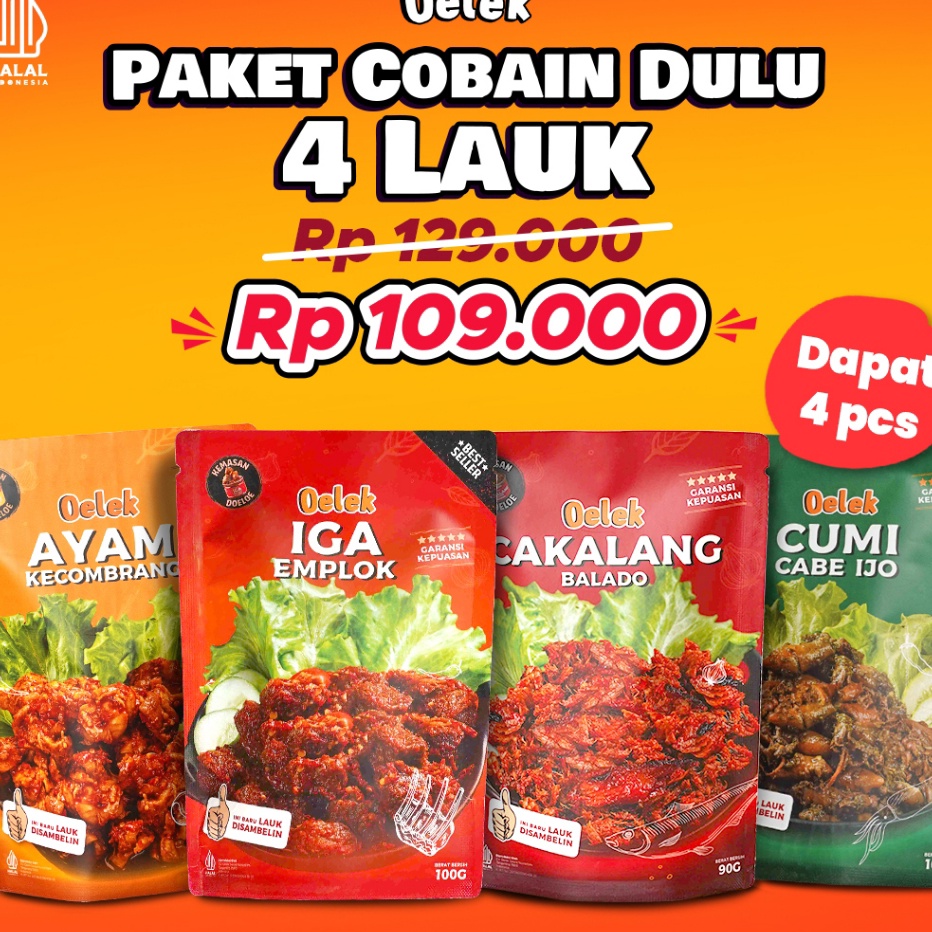 

Sale Oelek Paket Cobain Dulu 4 Laoek / Iga Emplok / Cakalang Balado / Cumi Cabe Ijo / Ayam Kecombrang / Lauk Siap Saji