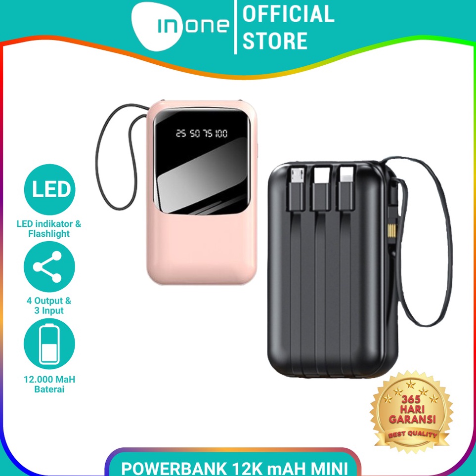 Harga Murah INONE DX567 12000mAh Super Lightweight Palm Size Powerbank with LED Display Paket Super 