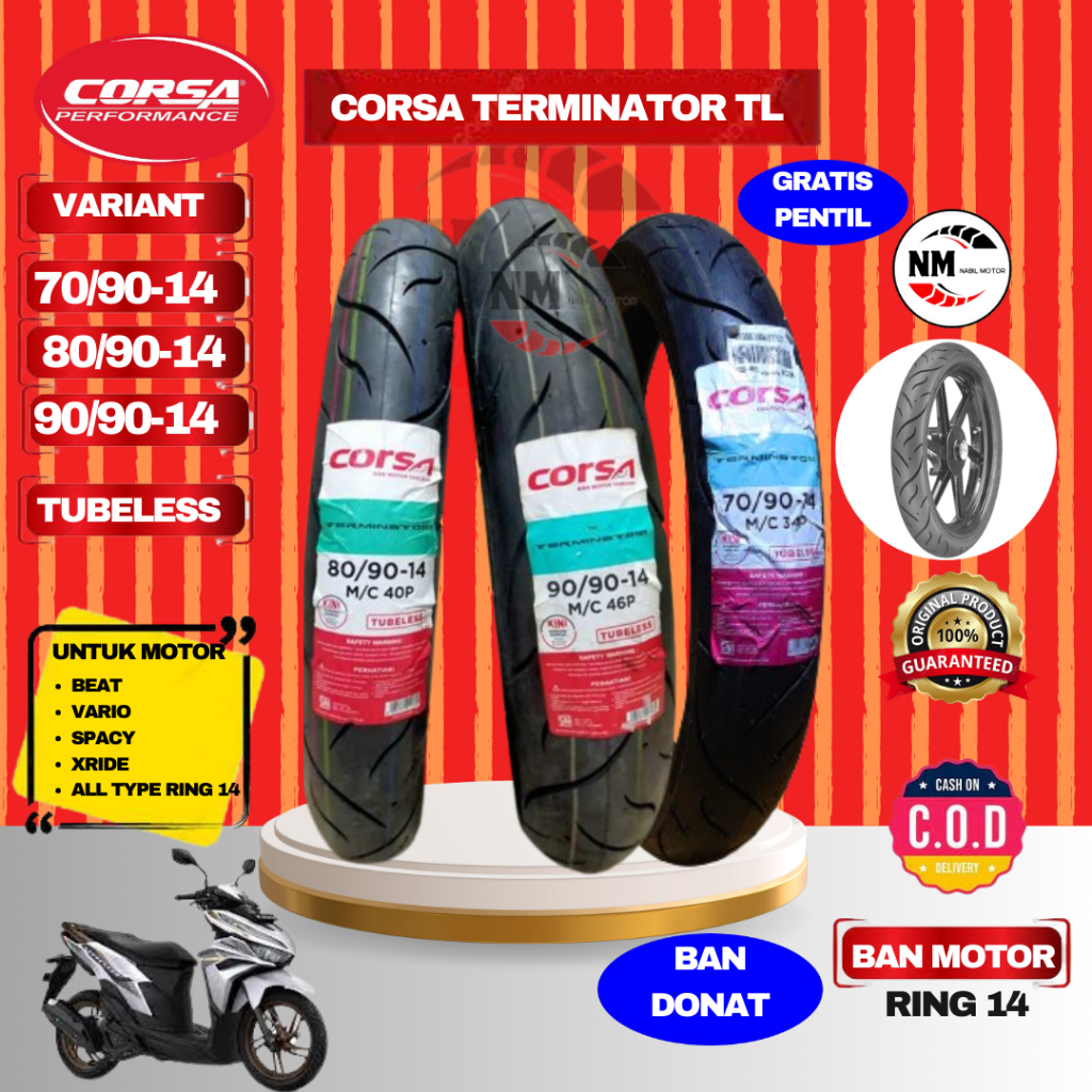 BAN CORSA RING 14 MATIC CORSA TERMINATOR BAN DONAT TUBELESS FREE PENTIL