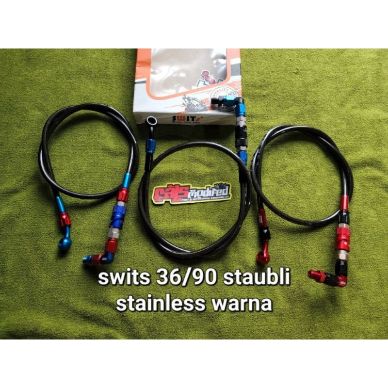 SELANG REM DEPAN 36INCH/90CM FITTING 90 DERAJAT STAUBLI STAINLESS ORIGINAL SWITS THAILAND