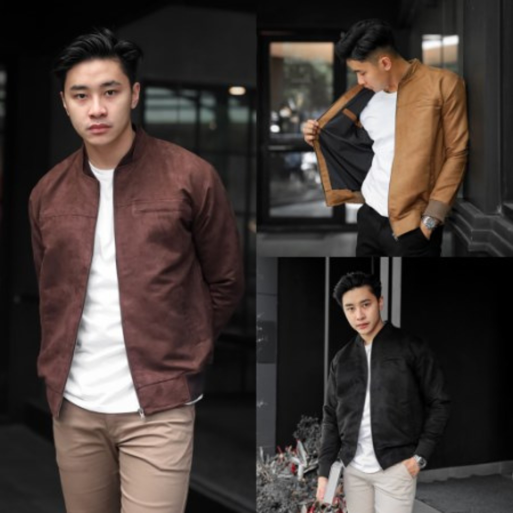 LIBRA Jaket Bomber Kulit Suede Pria Terbaru 2024 Murah Keren Nyaman Adem Dipakai Original Brown