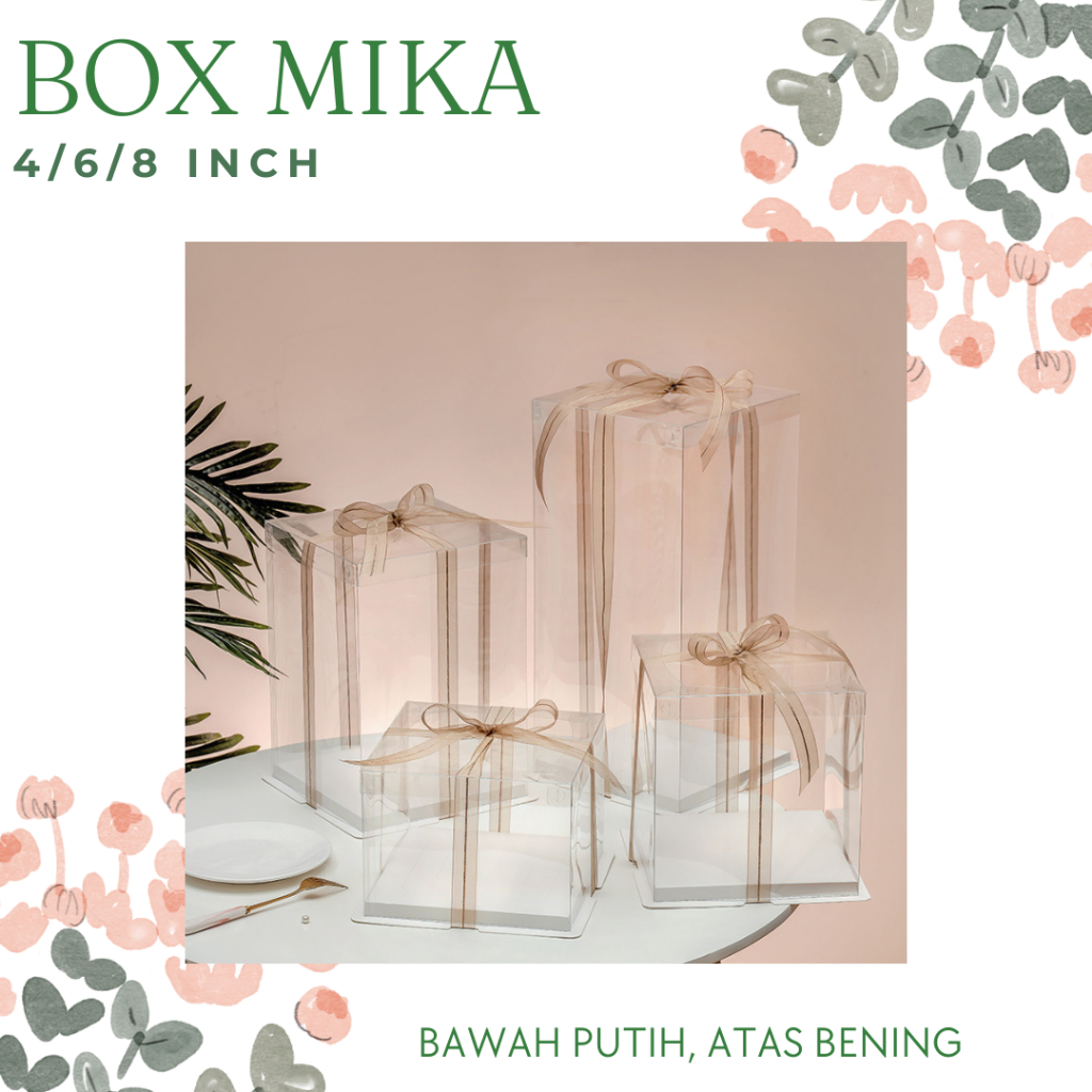 

Box Mika Kue / Box mika transparan / Box Hantaran Alas Putih Tutup Bening