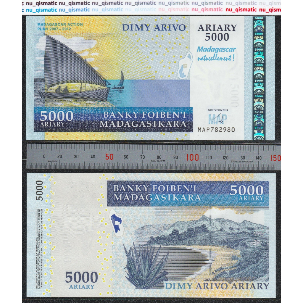 Uang Madagascar 5000 Madagaskar 5000 Ariary , 2008 , UNC Baru Super Gress P# 94