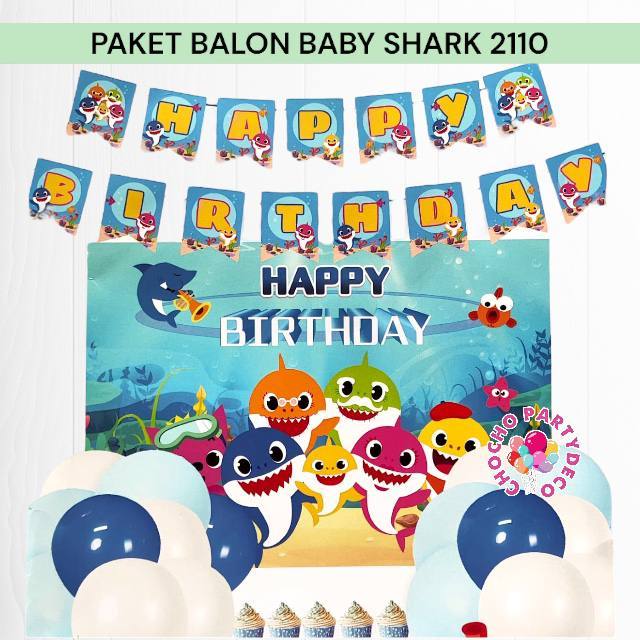 Paket Balon BABY SHARK 2110 (BALON BACKDROP BANNER) / Dekorasi Ulang Tahun Baby Shark