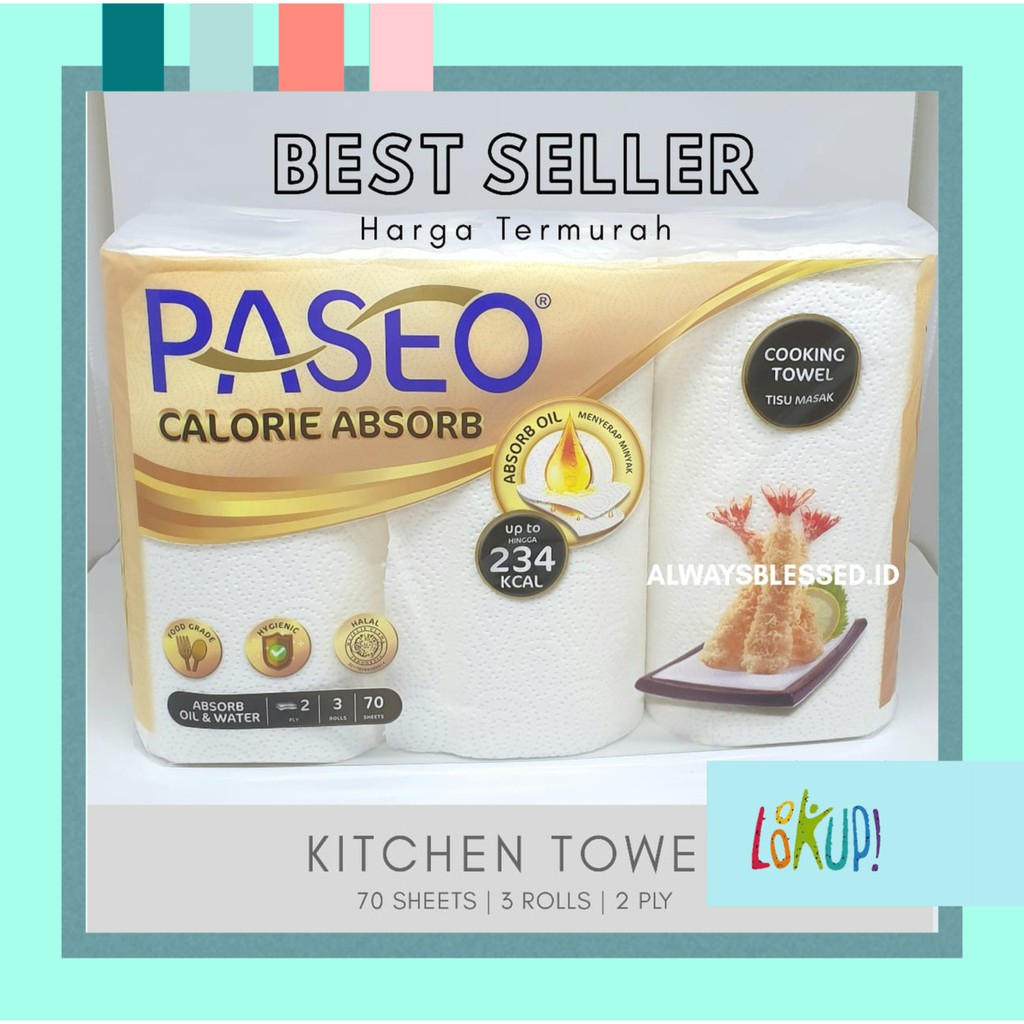 TISSUE PASEO KITCHEN TOWEL 3 ROLLS  70 SHEETS / TISU DAPUR / TISU SERAP MINYAK / TISU MINYAK GORENGA