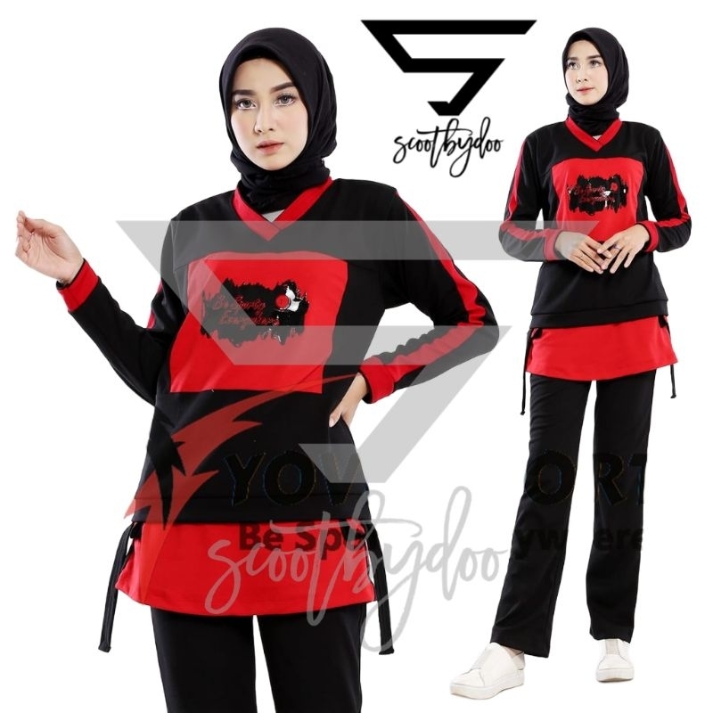 SETELAN SABLON ORIGINAL YOVIS SPORT / SETELAN OLAHRAGA WANITA LARI / GYM /Yovis Sport Baju Senam / B