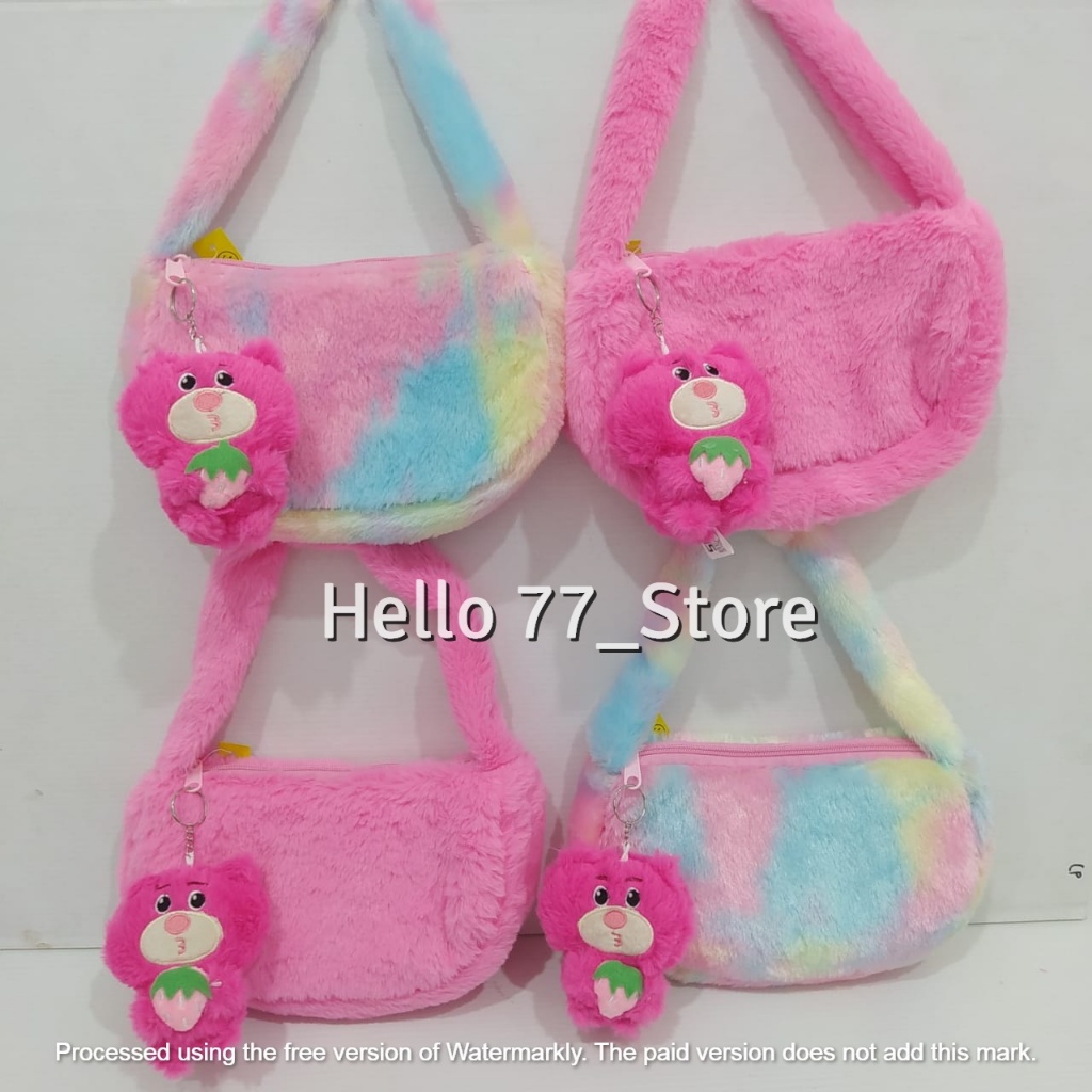 HS/ Tas Tenteng Boneka Plush Anak Remaja Fashion Korean Style Polos Bear Lotso Warna Warni Rainbow G