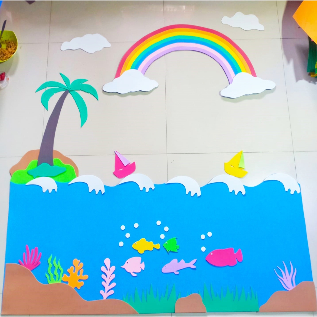 1 Set Hiasan Dinding Kelas Tema Laut Ikan Pelangi Untuk Dekorasi Sekolahan PAUD TK SD Pojok Baca Mad