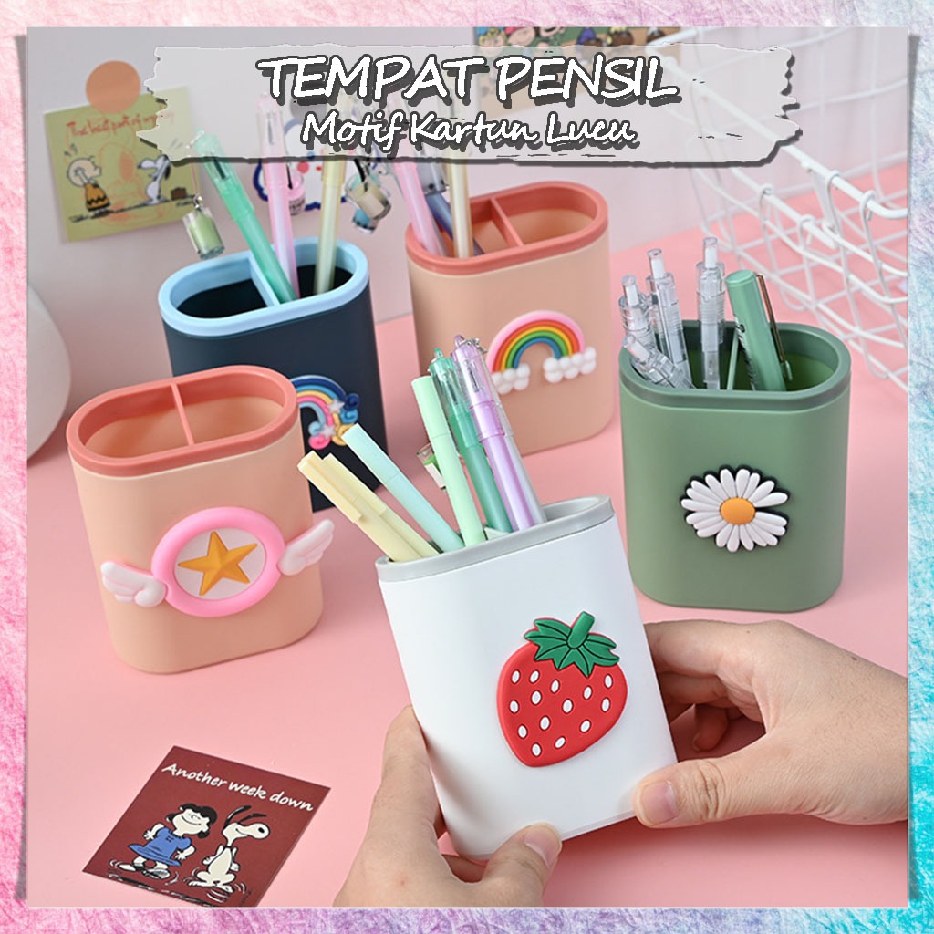 

Tempat Pensil Dan Pulpen 2 Sekat Kotak Penyimpanan Serbaguna Pen Holder Organizer Desktop Motif Karakter Lucu