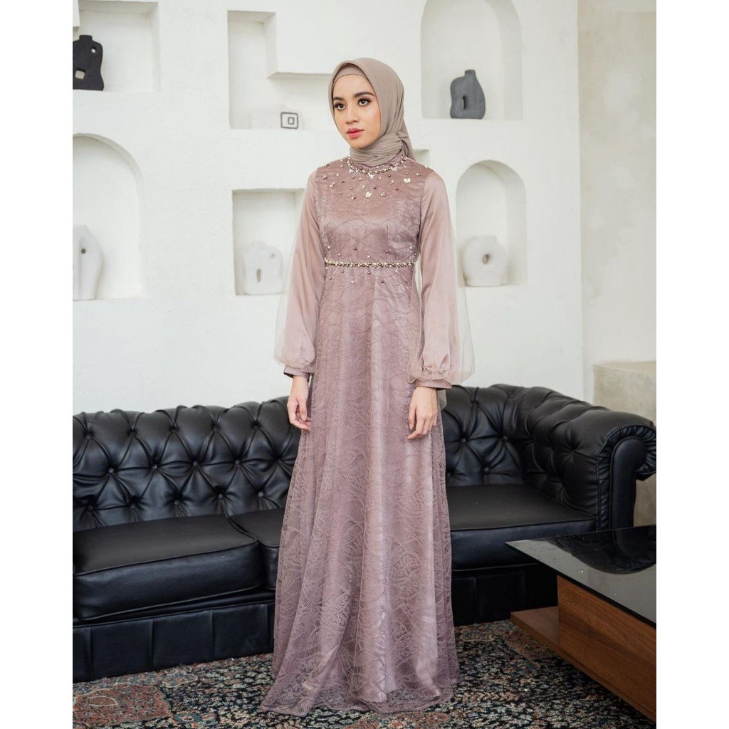NADINE DRESS Bridesmaid Payet Baju Lebaran Kondangan Brukat Polos Manik Lamaran