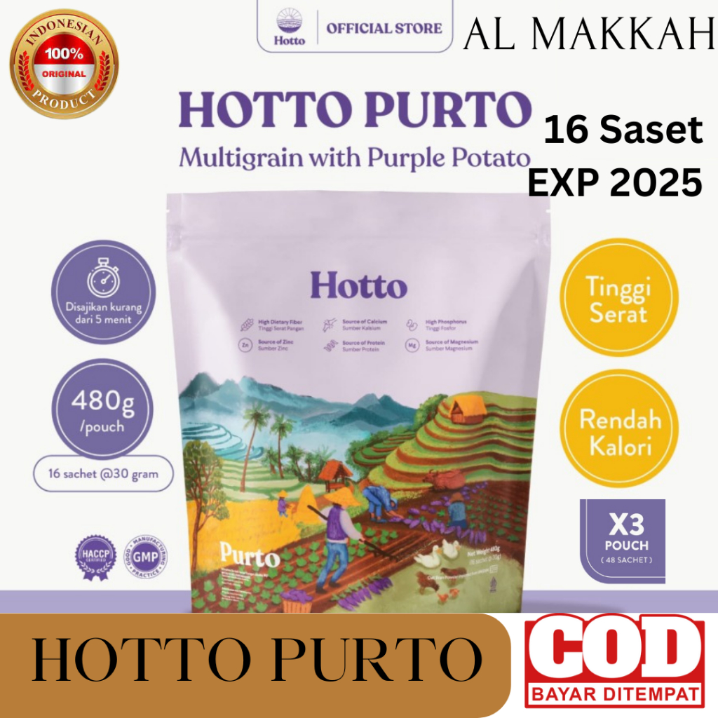 

Hotto Purto 3 Pouch isi 48 Sachet Multigrain With Purple Potato