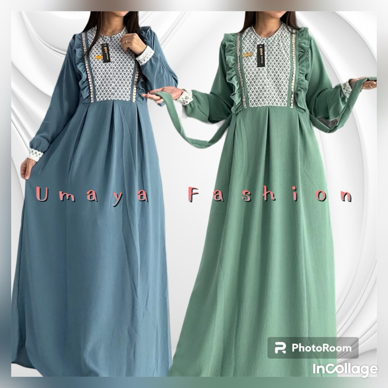 Geka Gamis Crinkle Kombinasi Brukat Putih || Gamis Mix Broklat || Gamis Busui Friendly || Dress Crin