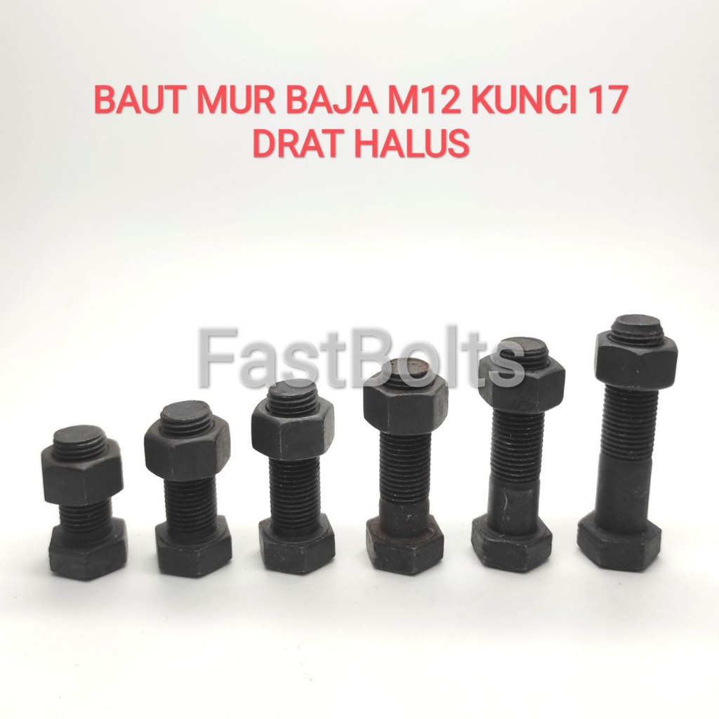 BAUT DAN MUR Baja 17 M12 DRAT HALUS PANJANG 1-5CM