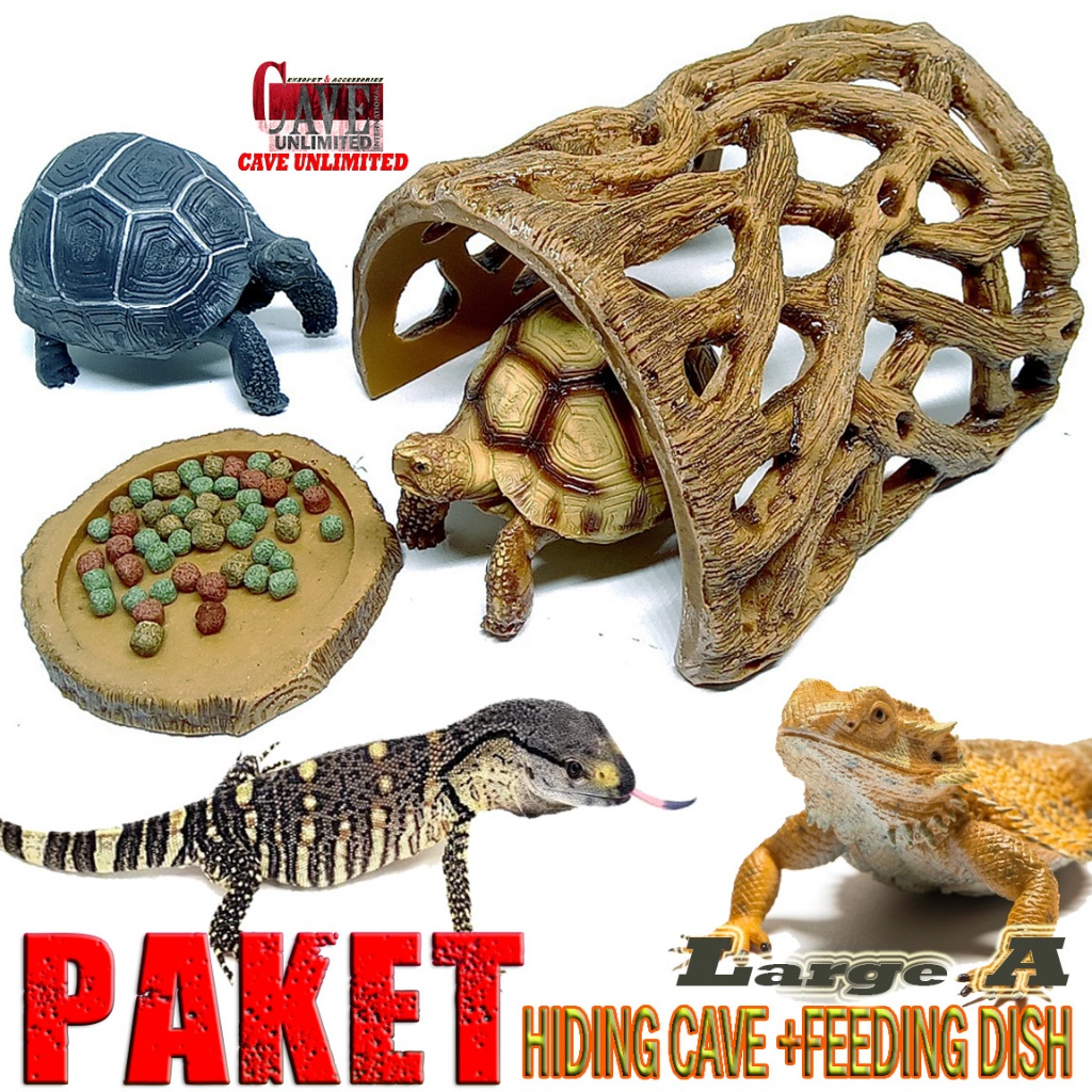 PAKET LA HIDINGCAVE CHOLLA + FEEDING DISH REPTILE GOA SEMBUNYI TEMPAT MAKAN TORTOISE SULCATA KURA DA