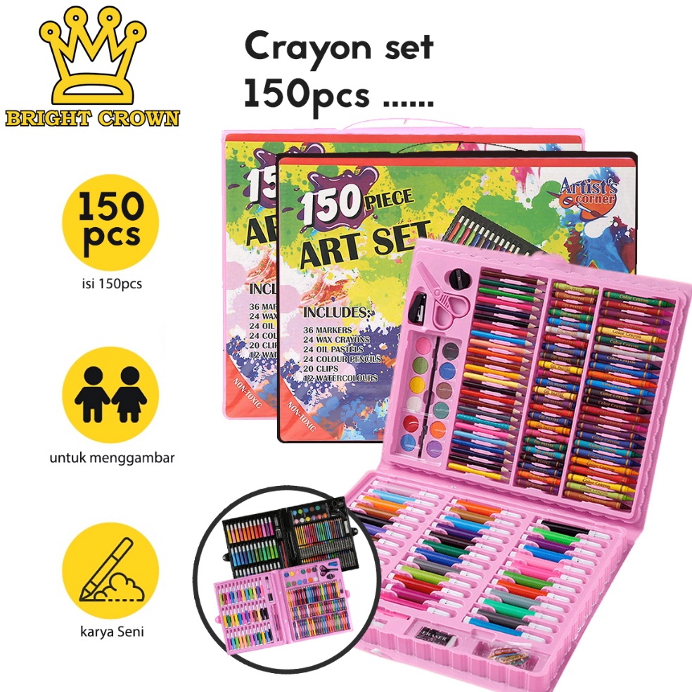 

L44ris Bright Crown Pensil Warna Crayon set isi 150 pcs Crayon Mewarnai (Alat Menggambar atau Mewarnai) [218]