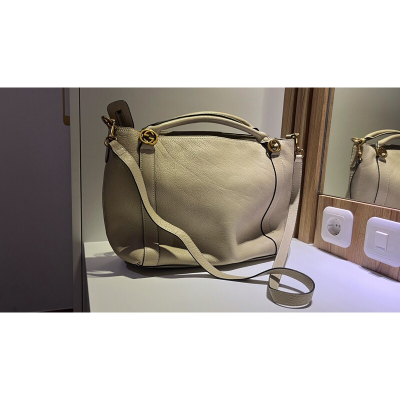 Tas Handbag Gucci Interlocking 323675 Greige Leather Women's GUCCI