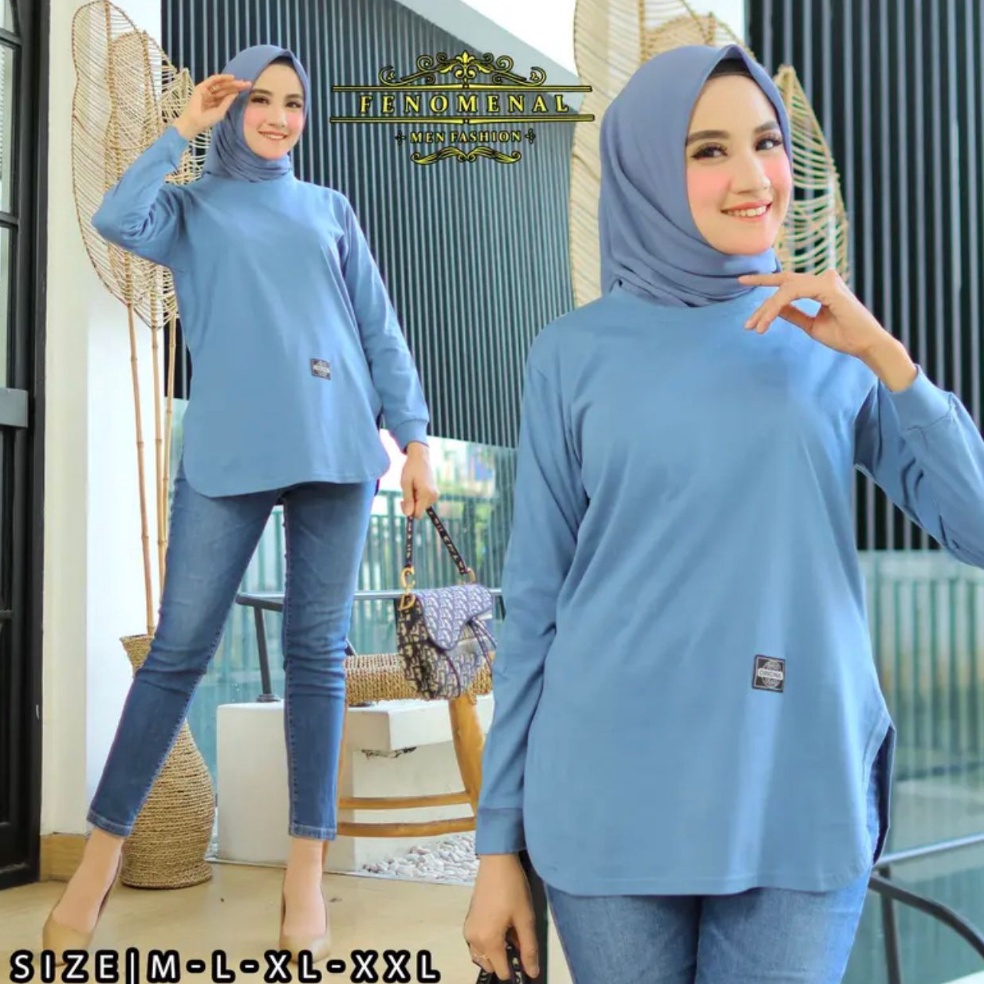 jsb01 KAOS ATASAN FENOMENAL POLOS MODEL OVAL LENGAN PANJANG / KAOS POLOS WANITA LENGAN PANJANG SEMI 