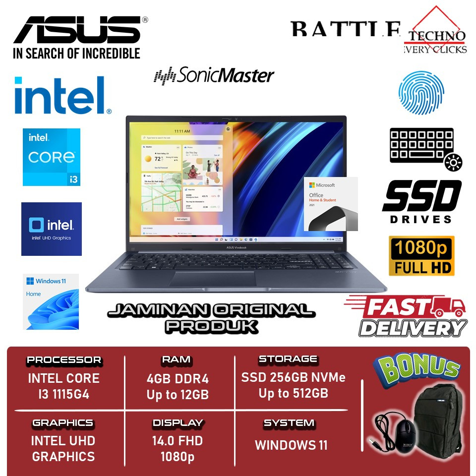 Laptop Murah Asus Vivobook 14 A1400EA 12GB 512GB SSD 14 Inch  FHD BL FP Windows 11 Home Ohs
