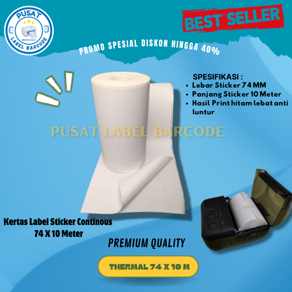 

PROMO LABEL STICKER THERMAL 80mm X 10m UNTUK PRINTER KASIR EPSON TM-T82 (74 x 10M) 74X10M