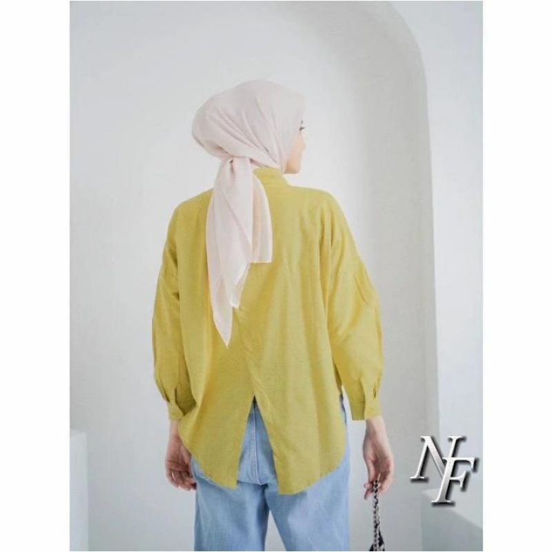 kemeja oversize wanita linen Nelka premium