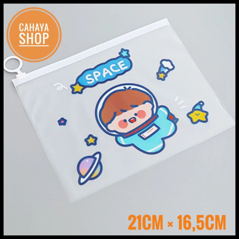

⭐CS 028⭐ ZIPPER BAG CARTOON POUCH TEMPAT PENSIL / TAS POUCH KOSMETIK TRANSPARAN BIRU / 1PCS