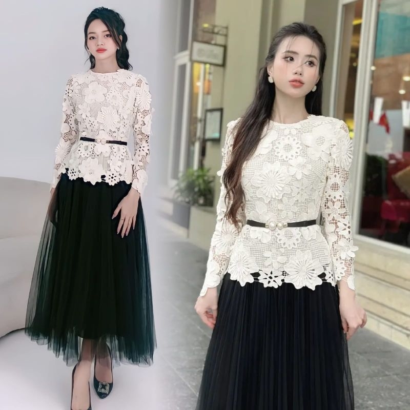 dress sleeve floral flower 3d cutting laser cut lace lacey long sleeve hijab friendly cantik elegant