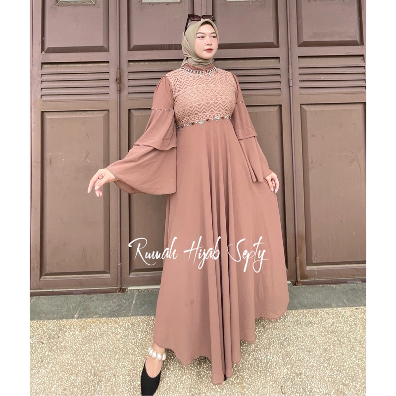 { RHS } Janneta gamis ceruty lengan terompet // gamis ceruty payet // gamis kondangan simple payet