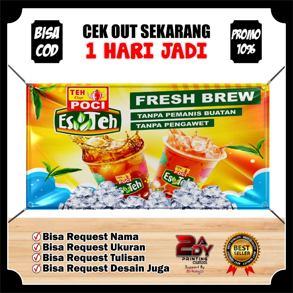 Spanduk Es Teh Poci / Banner Es Teh Poci Ukuran 100 X 50