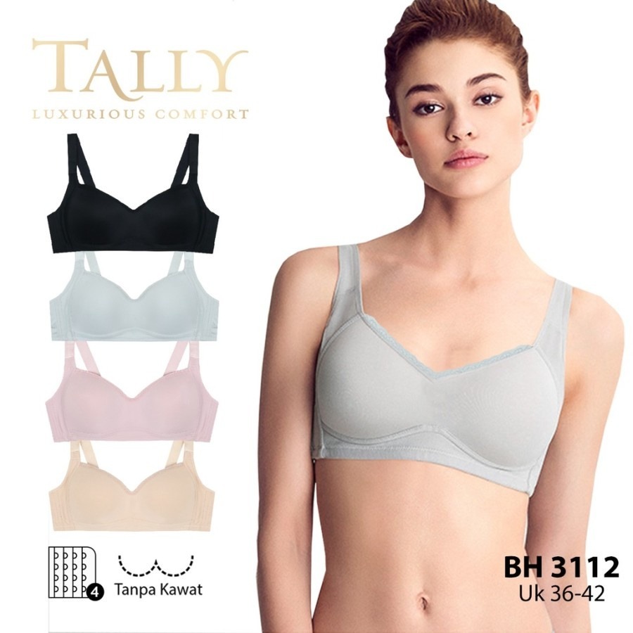 BH Tally 3112 Bra Tanpa Kawat Busa Tipis Bahan Katun Renda | Minimizer Bra Cup A - B Kait 4