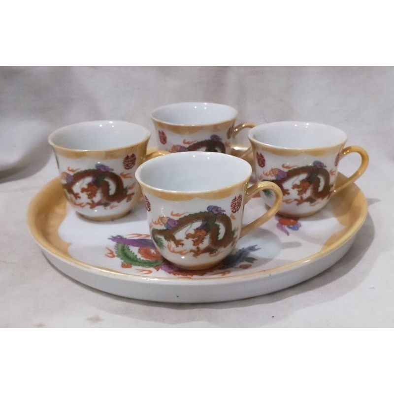 set cangkir dan nampan keramik cina antik