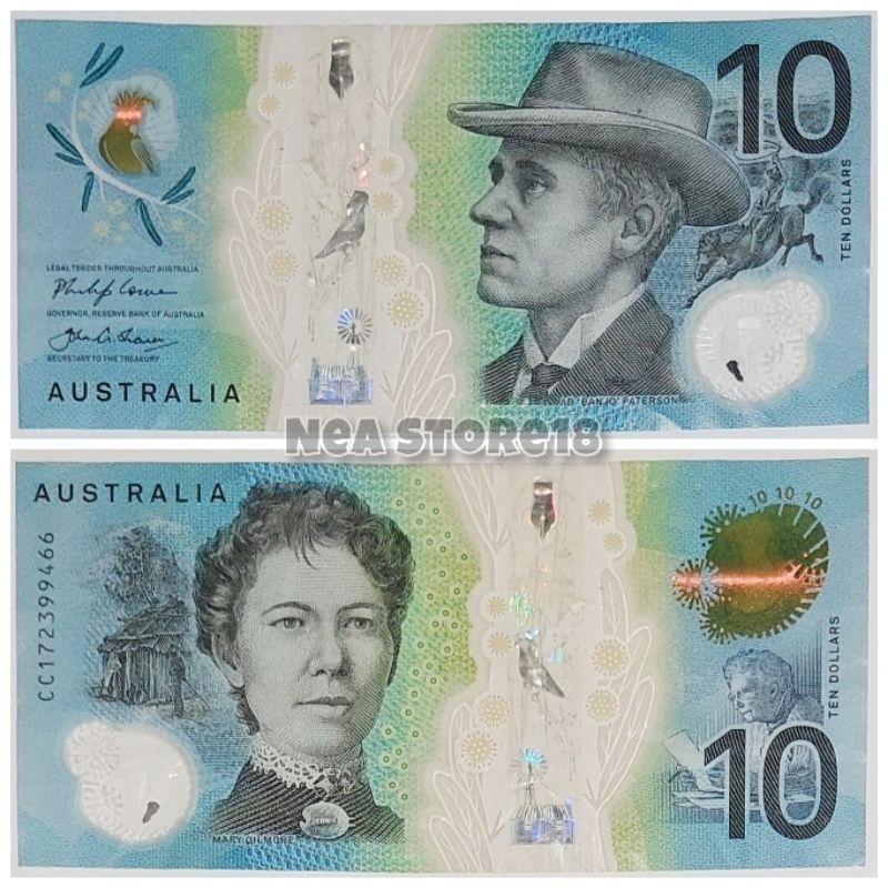 Souvenir Hadiah Uang Kuno Australia 10 Dolar Polymer