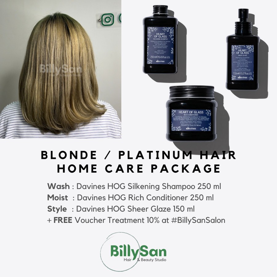 

Paket Perawatan Rambut Blonde / Platinum / Bleaching / Warna / Color - Davines Heart of Glass Shampoo, Conditioner, Hair Tonic