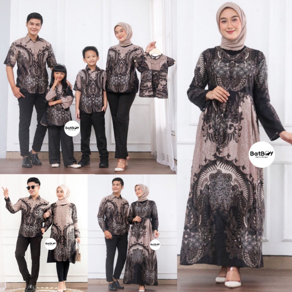 Star 12.12 COD Set Baju Batik Gendhis Couple Keluarga Gamis Couple Sarimbit Keluarga Pasangan Muslim