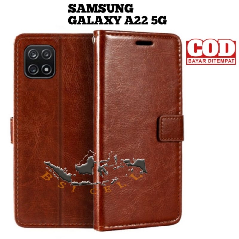 Case Samsung Galaxy A22 5G Leather Case Sarung Hp Dompet Kulit Flip Cover Case Samsung A22 5G