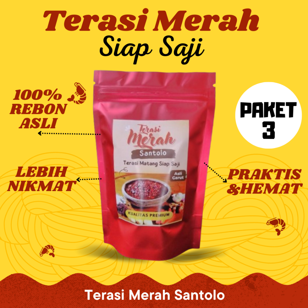 

Terasi Udang Merah Bubuk Tabur Khas Sunda Asli Garut Santolo Sangrai Matang Panggang Super Siap Saji Paket 3 100gr