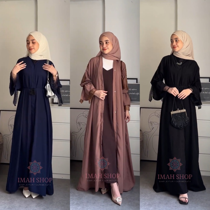 ready stock abaya hitam turkey gamis syari muslimah bahan jetblack hitam kombinasi tile polkadot