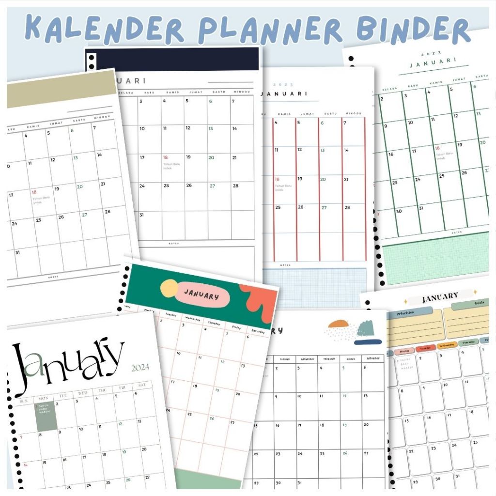 

Kalender Planner Binder 2025 - Loose Leaf Calendar Planner 2025 - (A5/B5) (12 lembar)