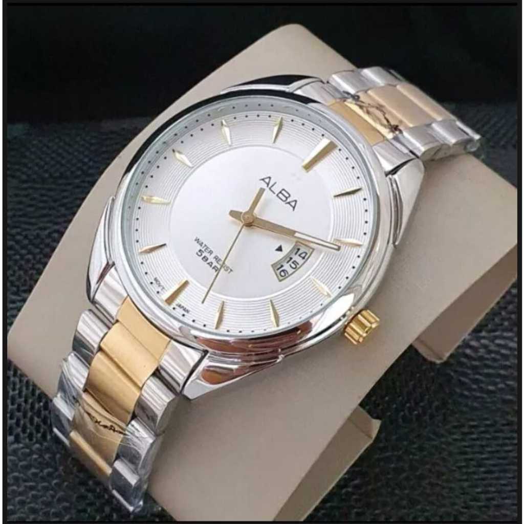 Jam Tangan Fashion Pria /Wanita ALBA Analog anti air Tgl aktif Wateresistan Rantai Stainless Steel