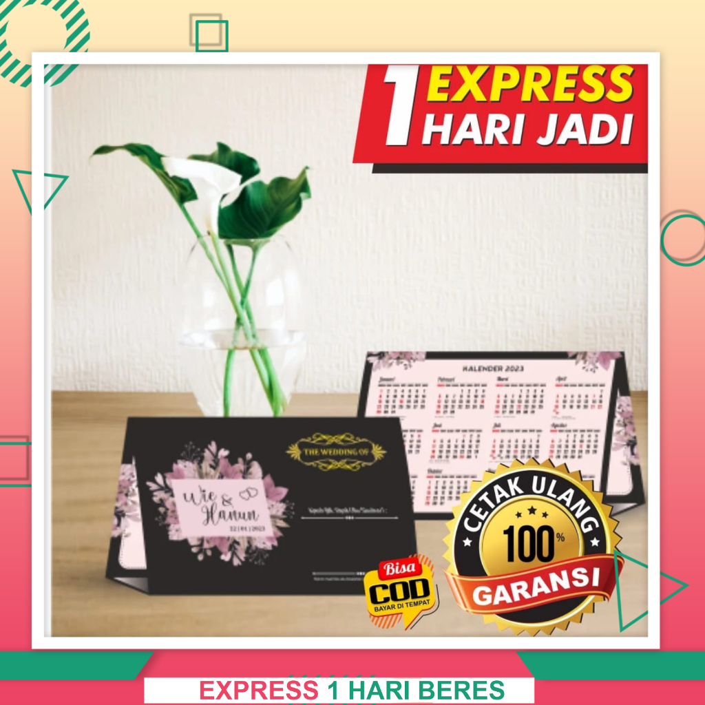 [OP-010] Undangan Pernikahan / Khitanan Kalender 2024 Hitam Pink Elegant Unik & Murah