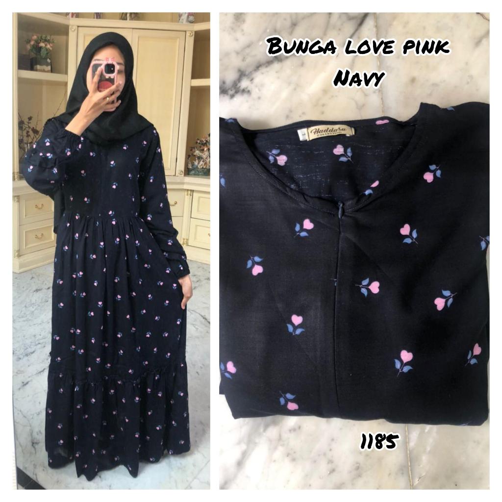 GAMIS RAYON MOTIF BUNGA LOVE PINK (NAVY)