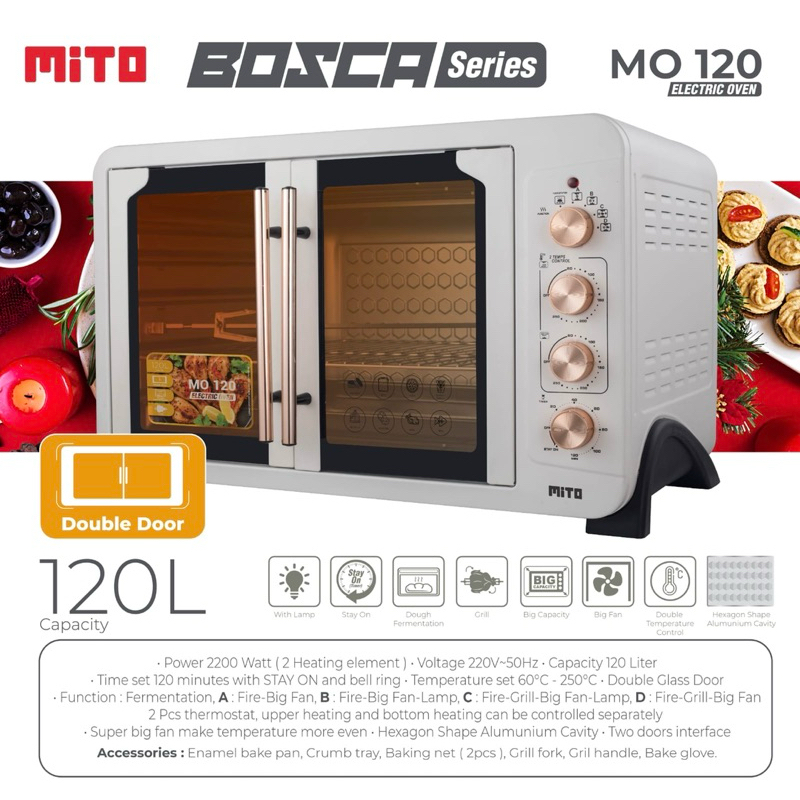 MITO Oven Listrik Bosca Series MO120 double door 120L | Pemanggang makanan kapasitas besar