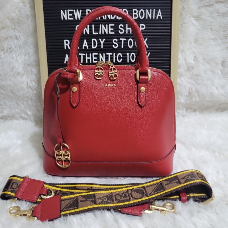 tas bonia original alma s bolbal merah monogram tali lebar